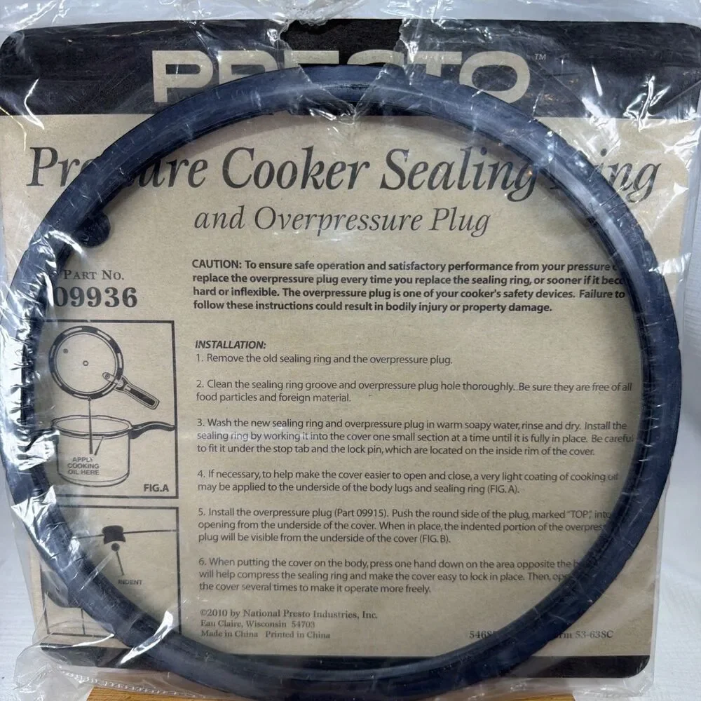 Presto 09936 Pressure Cooker Sealing Ring Gasket Overpressure Plug Genuine NIP